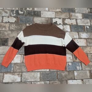 Women's Large Orange Brown White Color block Pullover Sweater